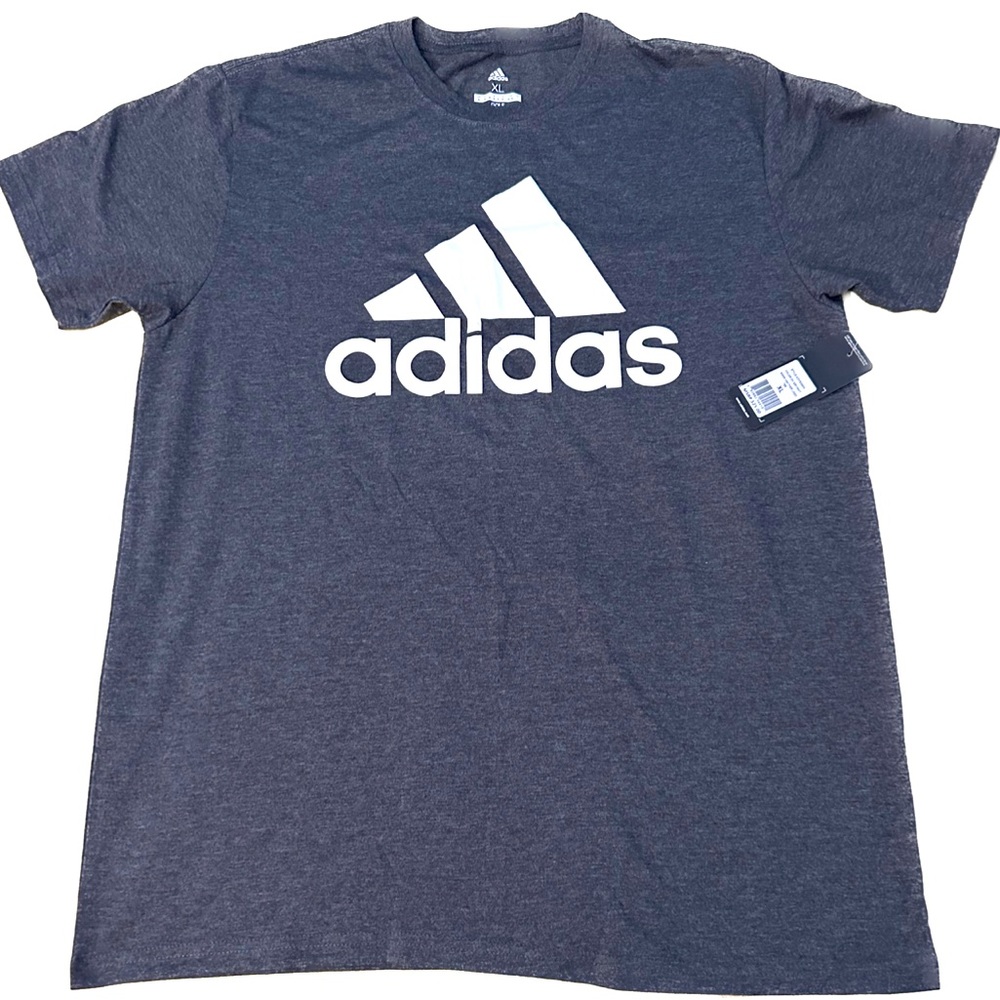ADIDAS MENS HEATHER LOGO TEE COLOR:DK GRY/WHT
SIZE XL